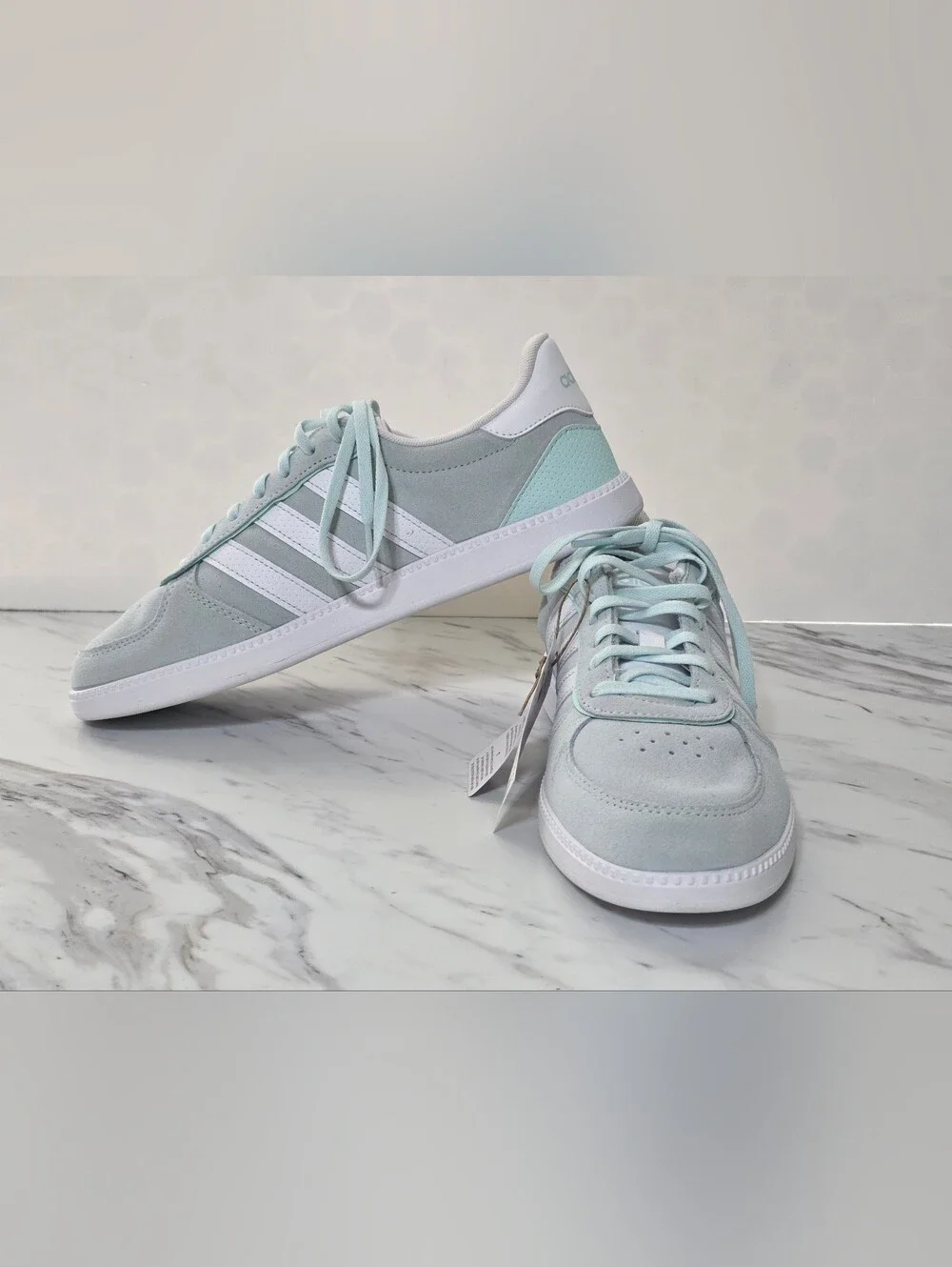 adidas Women’s Mint Green and White Court-Style Sneakers